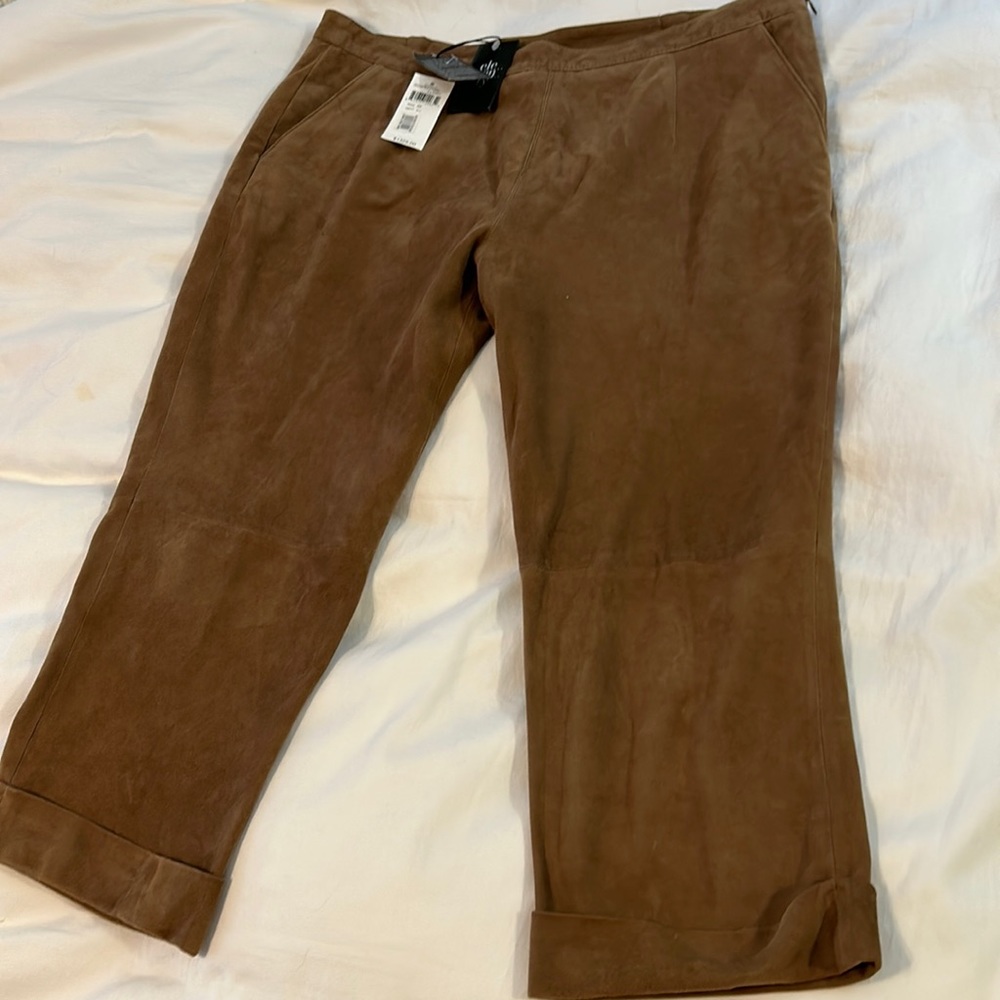 Buttery soft suede pants size 48 NWT in tan. Made in Italy